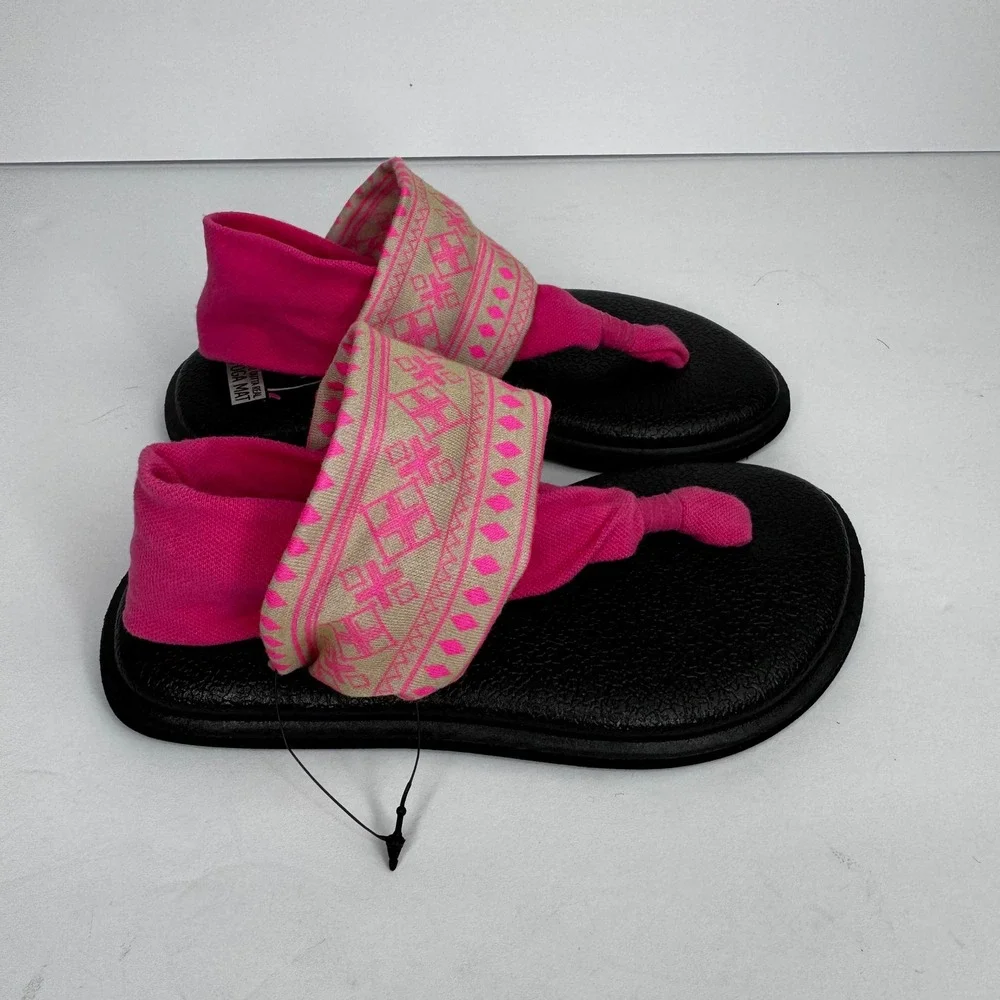 Sanuk Yoga Sling 2 Toddler Sz 9/10 Sandal Black Pink Pattern Made Outta Yoga Mat